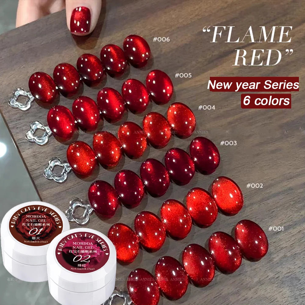 1Jar Rose Ruby Red Cat's Eye Nail Gel Polish Autumn and Winter New Year's Series Soak Off LED/UV Semi-Permanent Varnish Net5ml