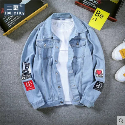 Customizable Men Denim Jacket Streetwear Hip Hop Men's Hooded Jean Jackets Male Casual Loose Outerwear Fashion Slim Fit Coat
