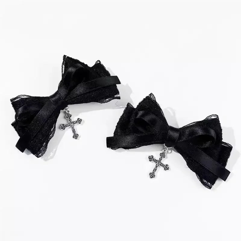 2pcs Gothic Girl's Street Exquisite Hair Accessories Fashion Bowknot Hair Clips Versatile Dressing Dark Style Bow Hair Clip 2025