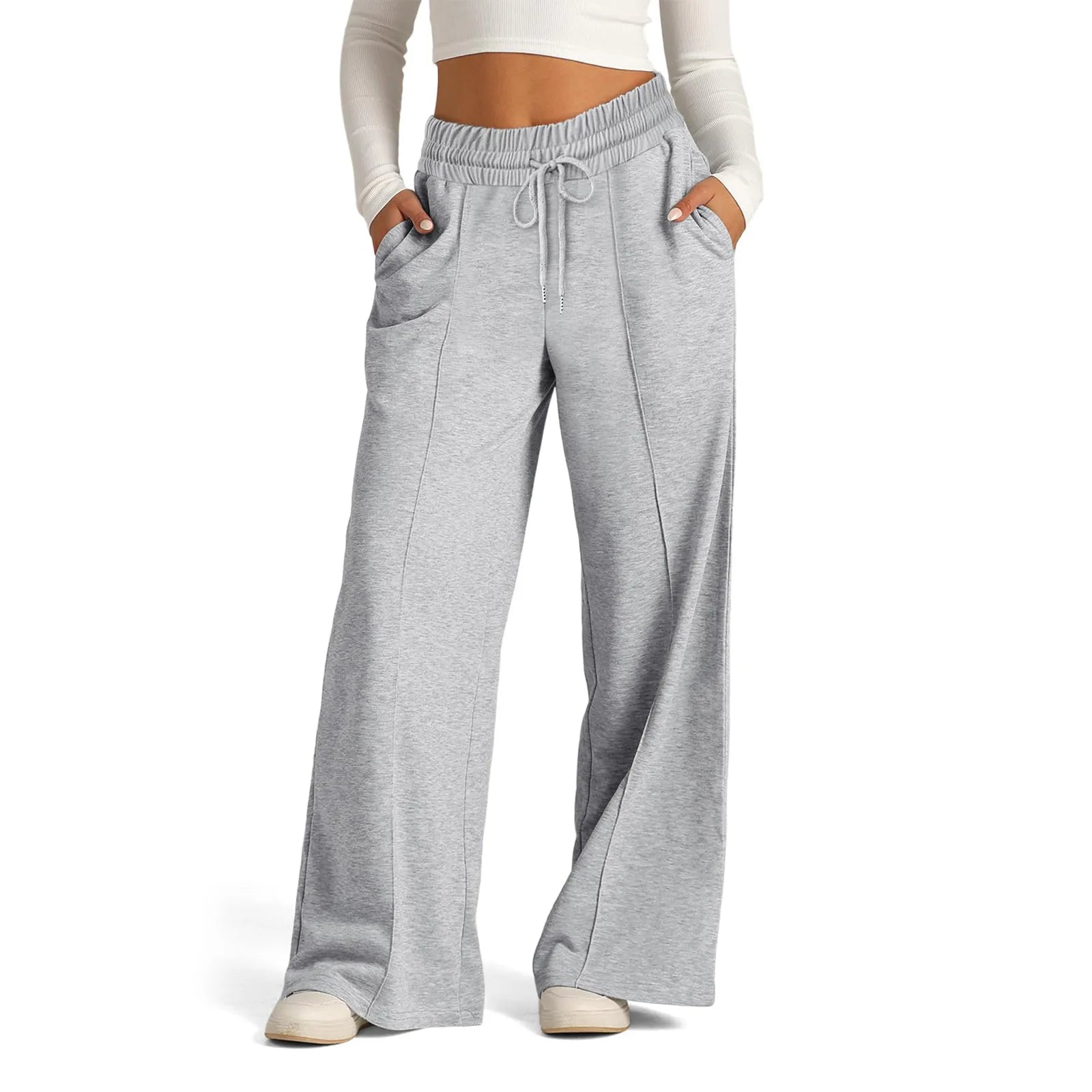 Womens Wide Leg Sweatpants High Waisted Baggy Flared Pants Drawstring Athletic Joggers Casual Daily Wear Loose Yoga Sports Pants