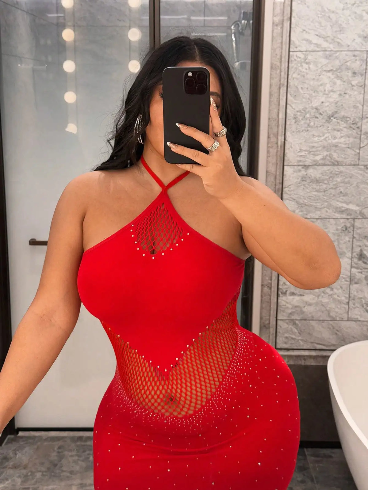 Women Rhinestone Sexy Dress Mesh Hollow Out Fitted Mini Dress Plus Size Sleeveless Skirt Club Party Summer Beach Wear Dress