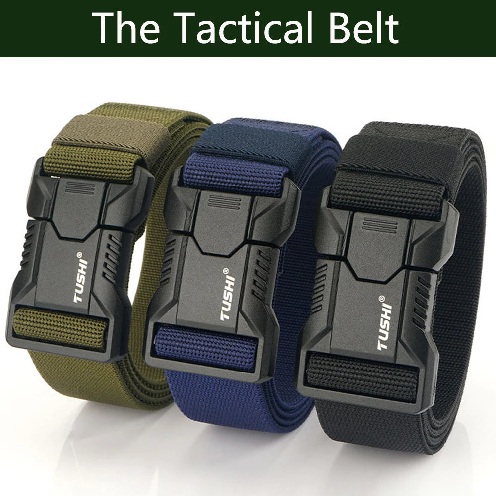 TUSHI Luxury Metal Quick Release Pluggable Buckle Belt For Men Durable Elastic Tactical Belts Cowboy Outdoor Stretch Work Belt