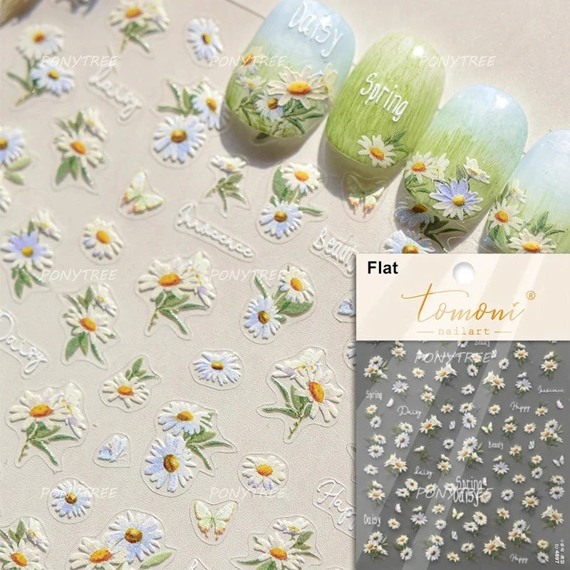Gold Stamped Frame Oil Painting Style Sunflowers Metal Bead 3D Self Adhesive Nail Art Stickers Autumn Manicure Decals Wholesale