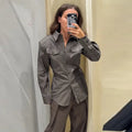Multicolor Striped Shirt 2 Picec Set Button Front Blouse High Waist Flared Hem Maxi Skirt 2026 Summer Elegant Lady Vacation Suit