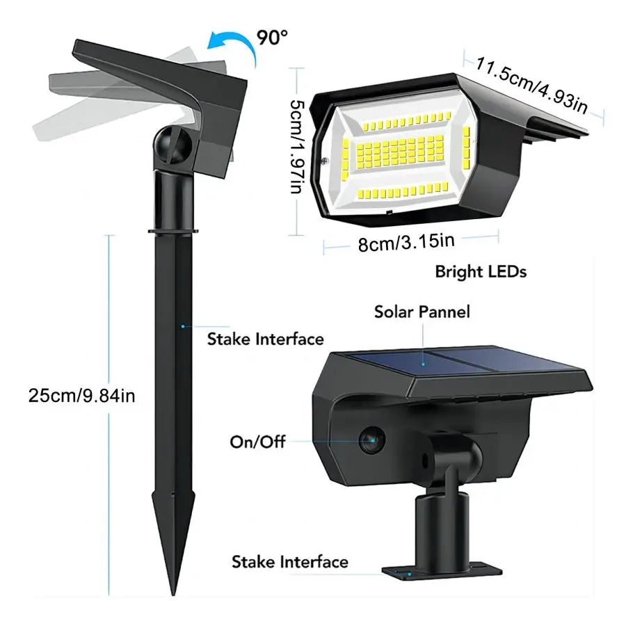 Outdoor 72/68 LED Solar Landscape Spotlights IP65 Waterproof Solar Light with 3 Modes Solar Garden Lighting for Outside Yard