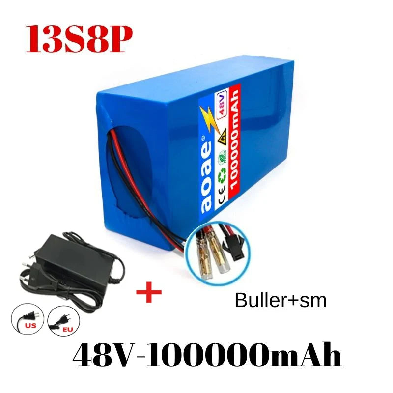 48V 13s8p Lithium-Ion Battery Pack 100000mAh 2000W Electric Battery for Electric Scooters Mountain Built-In 50A BMS Charger