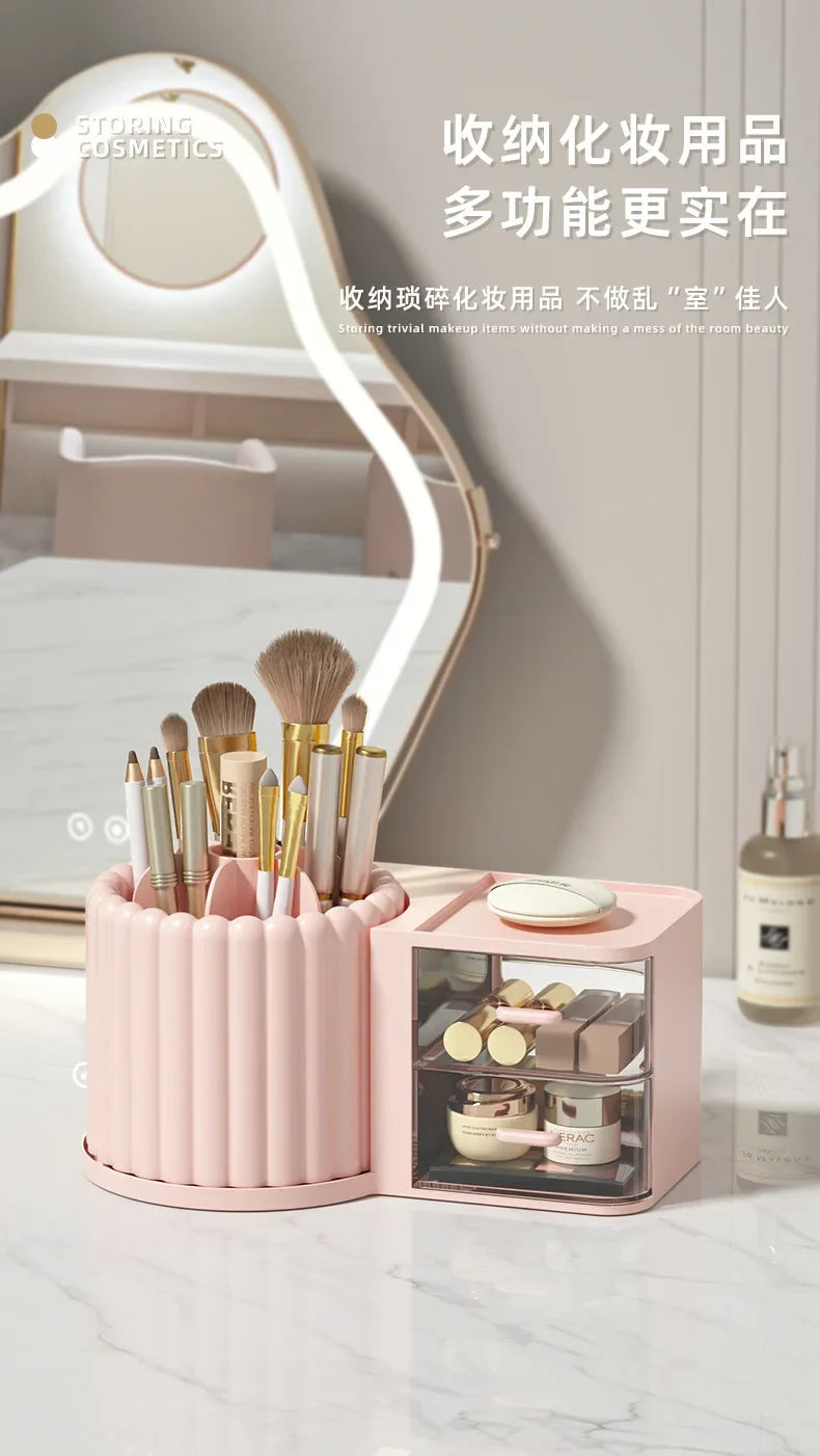 360 Rotating Makeup Desktop Cosmetic Storage Box Organizer Large Capacity for Bathroom Portable Lipstick Makeup Brush Pen Holder