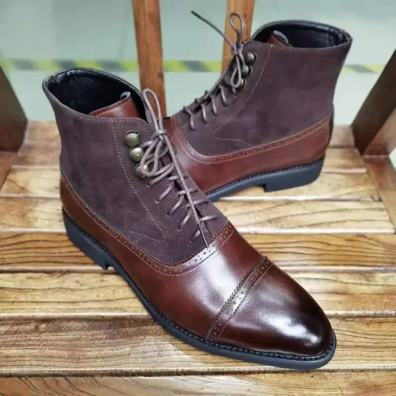 Men Short Boots Brown Bullock Flock Lace-up Square Toe Handmade Business Ankle Shoes for Men with  Zapatos Hombre