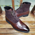 Men Short Boots Brown Bullock Flock Lace-up Square Toe Handmade Business Ankle Shoes for Men with  Zapatos Hombre