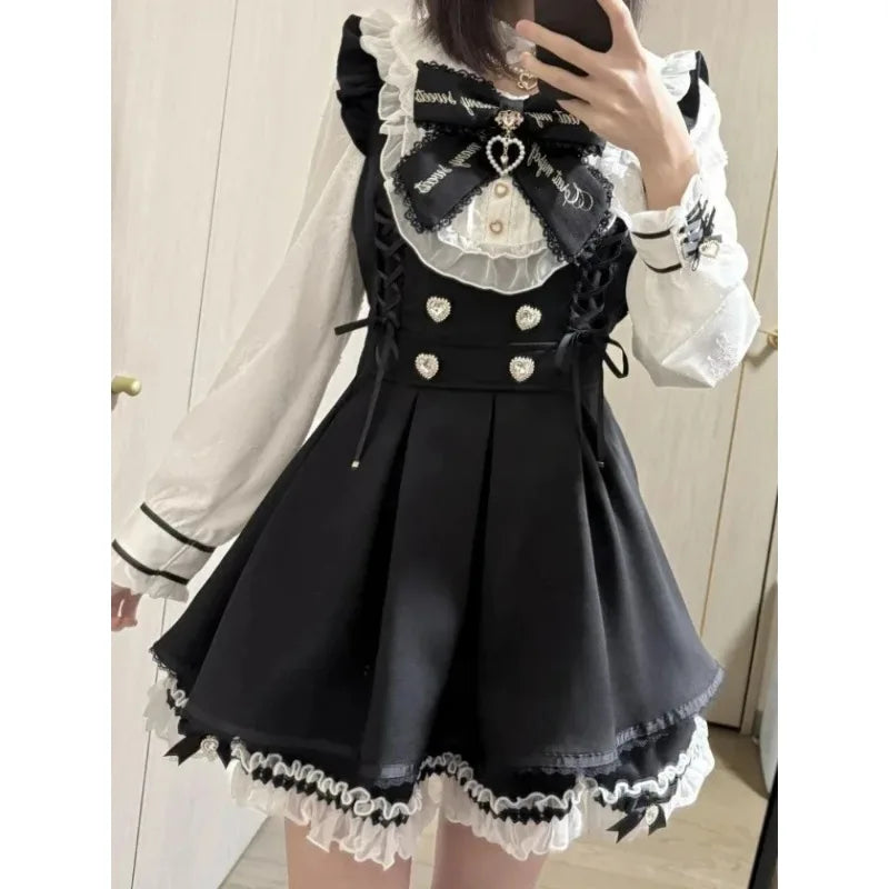 Japanese Style Lolita 2 Piece Set Y2k Mini Skirt Woman Harajuku Sweet Kawaii Print Dress Tops Korean Fashion Elegant Dress