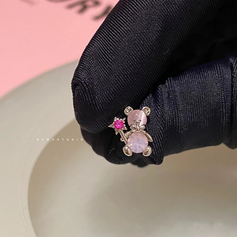 1 PCS New Fashion Cute Pink Zircon Crystal Ear Bone Nail 316L Medical Titanium Steel Earrings for Women Y2K Punk Jewelry
