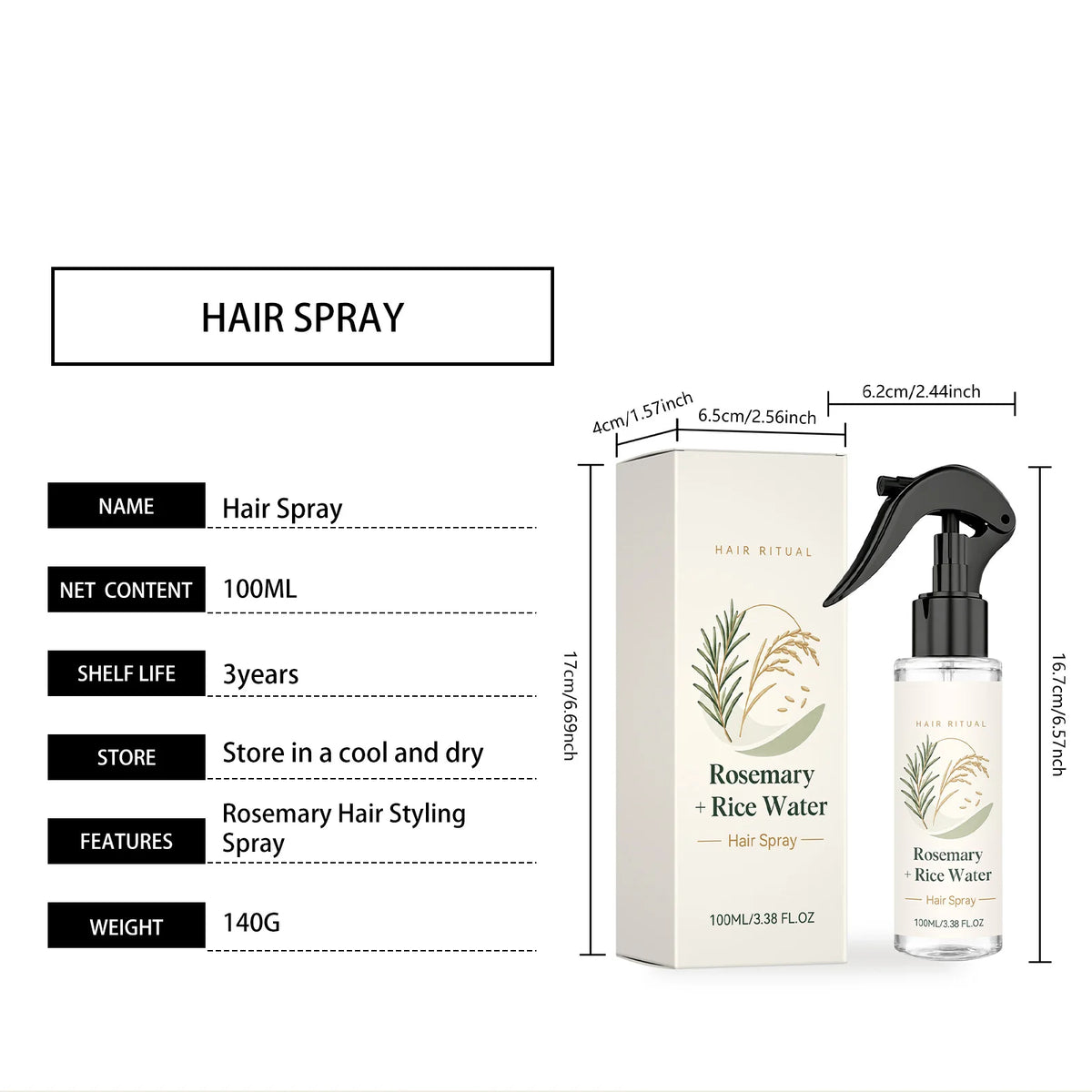 Volumizing Hair Styling Spray Long Lasting Hold Volumizing Texture Enhanced Hair Glossy Setting Spray With Rosemary &Rice Water
