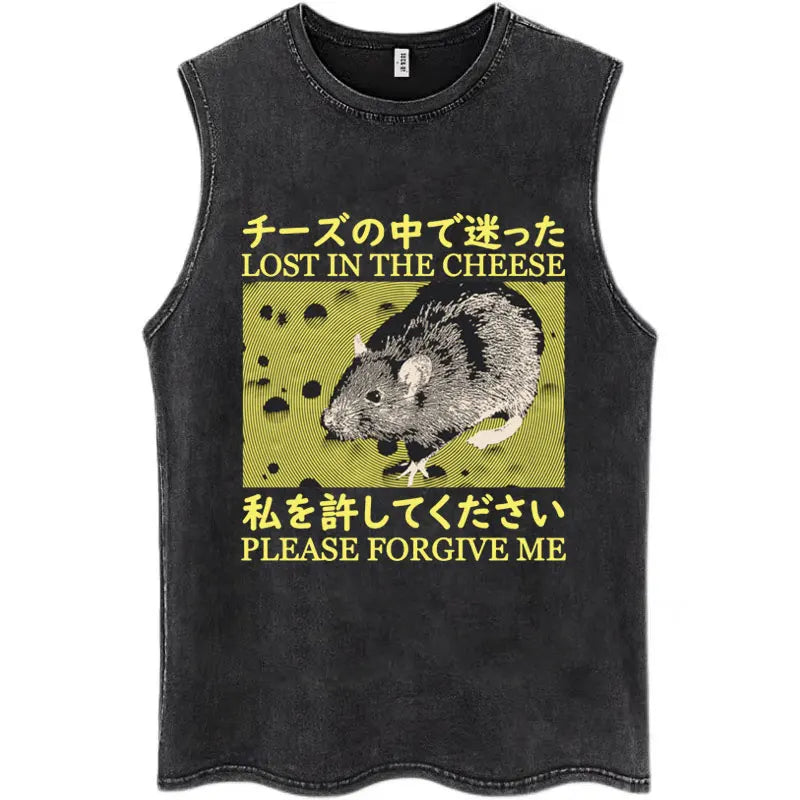 Japan I Alone Pigeon Vintage Washed Tank Top Men Women Personality O-Neck T-Shirt Casual Cotton Oversized Sleeveless Streetwear