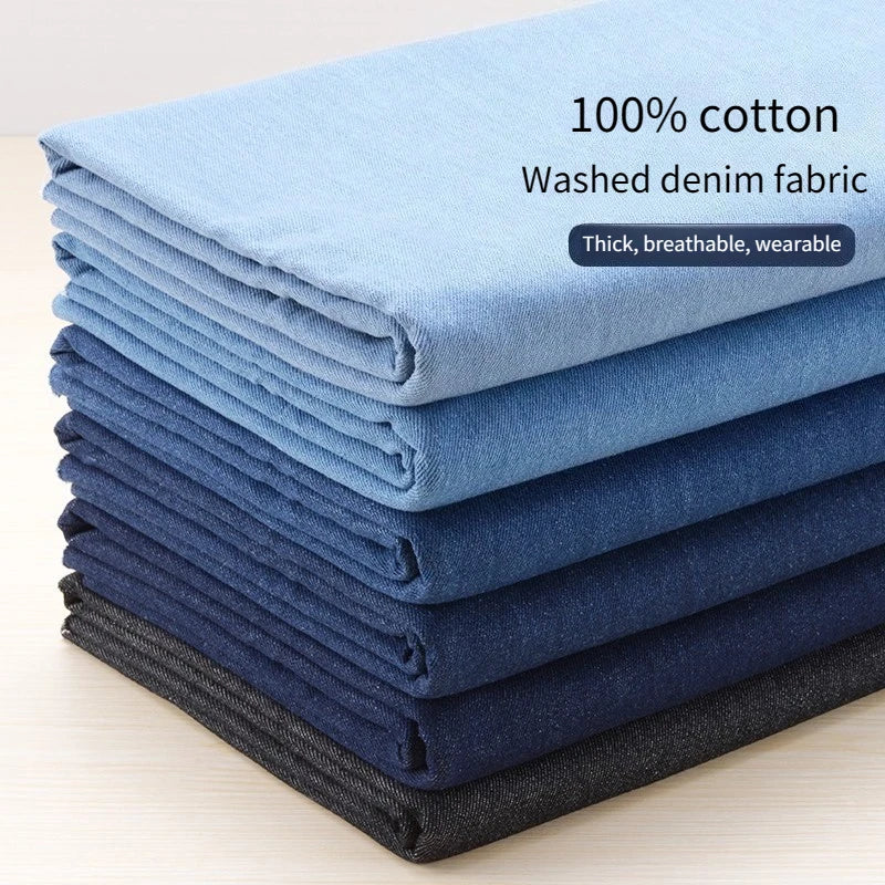Washed Denim Jeans Fabric Cotton By The Meter for Needlework Dress Skirt Shirt Jacket Pants Diy Sewing Wearable Soft Cloth Blue