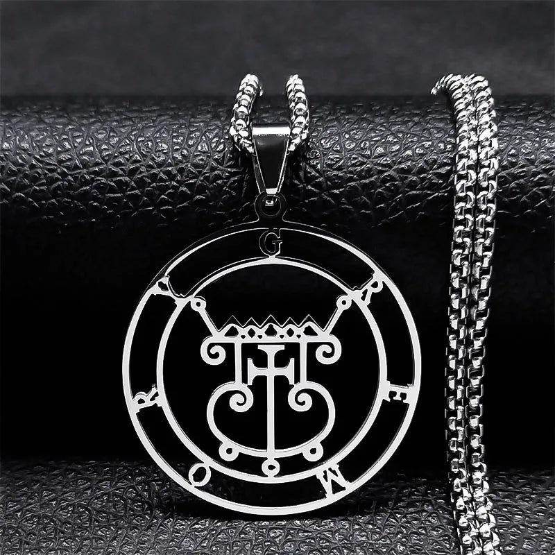 2024 Fashion Sigeal Sigil De Lucifer Stainless Steel Satan Necklace Asmoday Lazer Key Baphomet Stamp Jewelry N7118S03