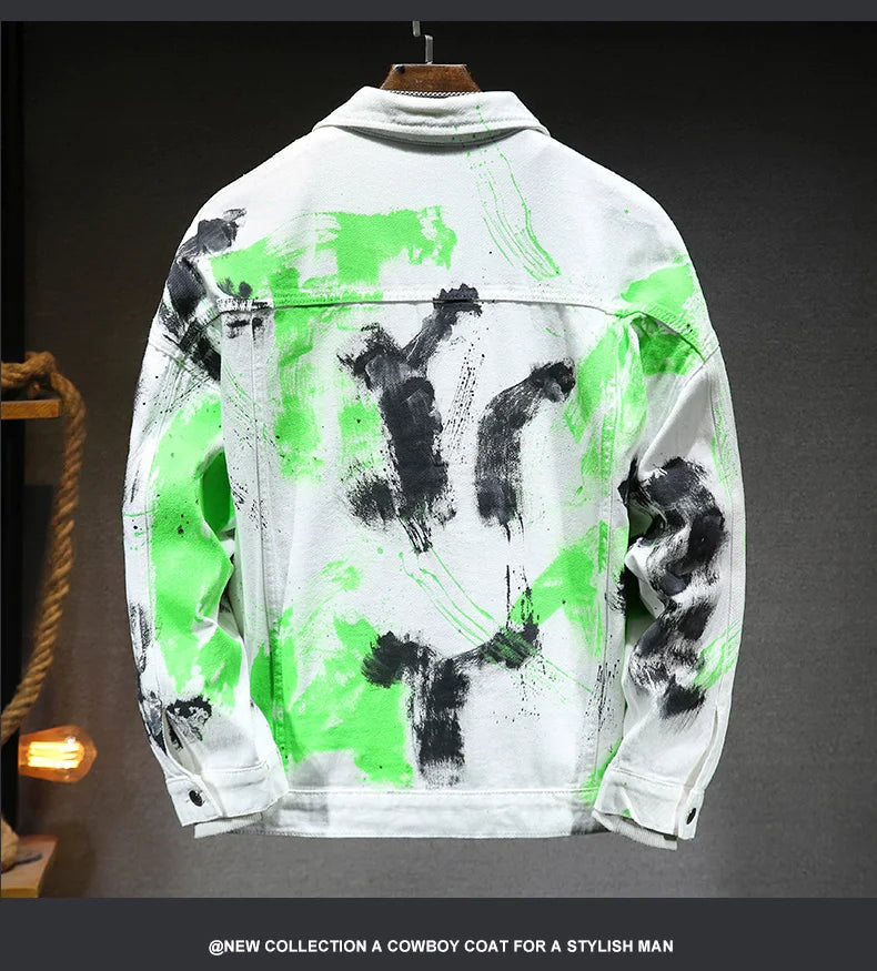 Fashion 2026 Spring Autumn Men's Cotton Denim Jacket Casual Printed Jeans Hip Hop Streetwear Loose Denim Coat Youth Top Clothing