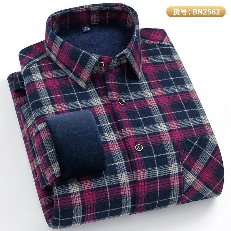 Men's Warm Long-Sleeved Shirt with Double-Sided Fleece, Winter Casual, Cold-Resistant, Street Fashion, Comfortable and Versatile