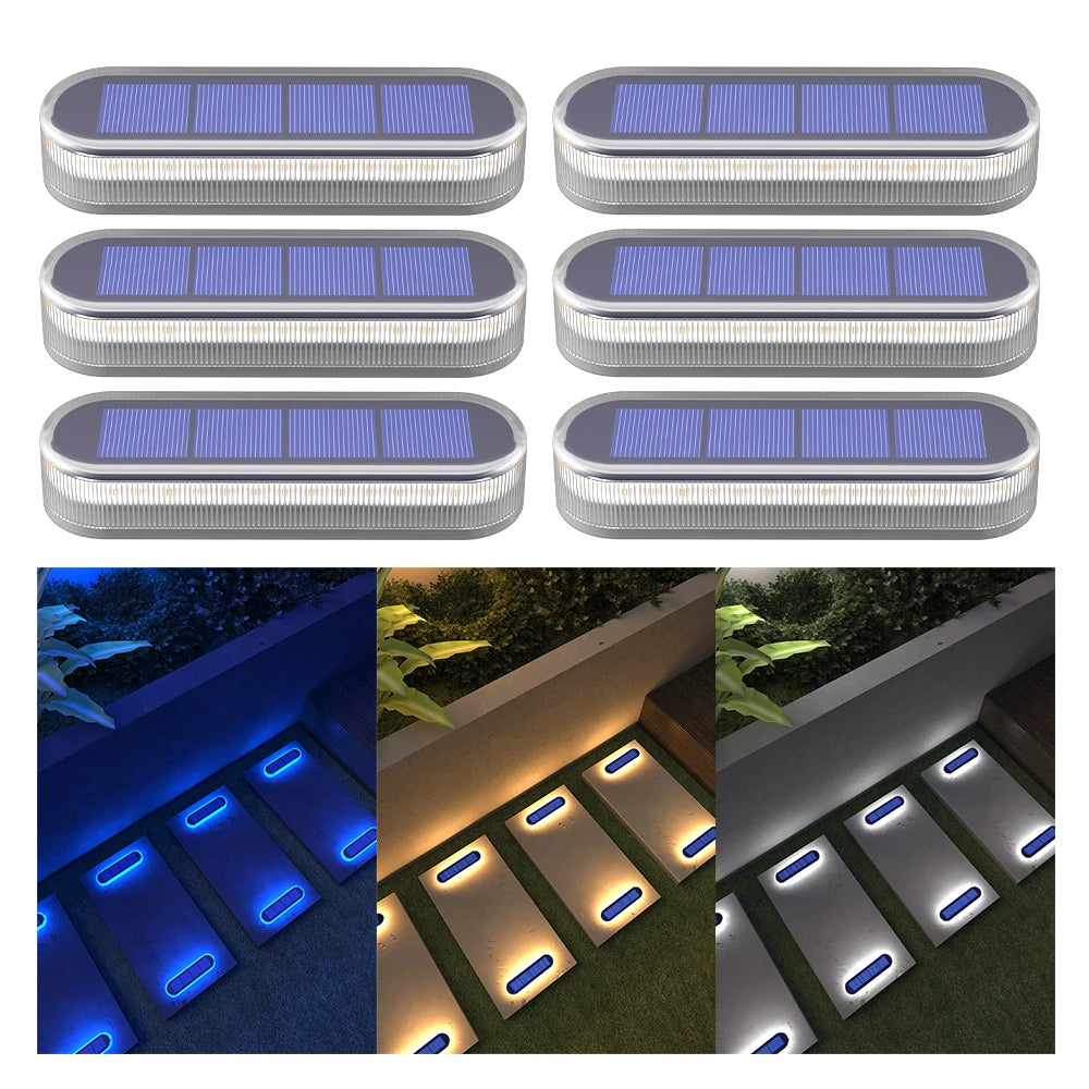 6 Pack Solar Step Lights Waterproof IP68 Outdoor LED Path Lights Auto On OFF Solar Deck Light for Stairs Driveway Walkway Dock