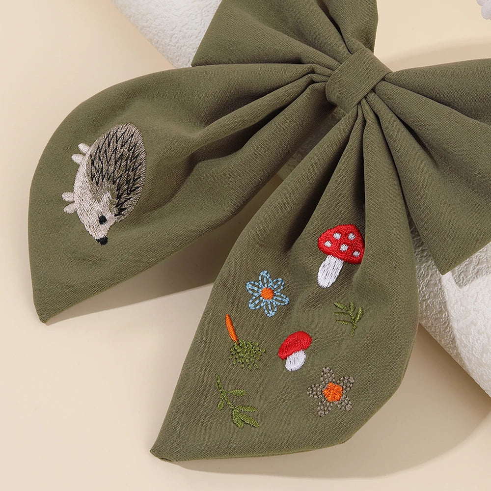 Cartoon Hedgehog Bow Hair Clip For Girls Elegant Handmade Flower Fox Embroidery Hairpins  New Trendy Headwear Hair Accessories