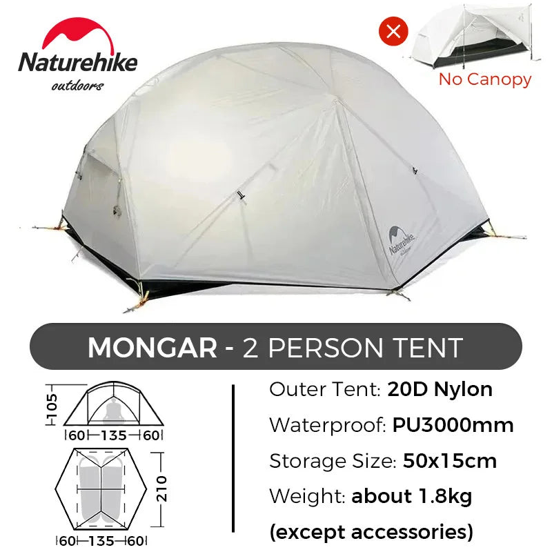 Naturehike Tent Mongar BASE/PRO/UL 1 2 3 Person Tent Ultralight Outdoor Camping Tent Waterproof Hiking Backpacking Tent Awning