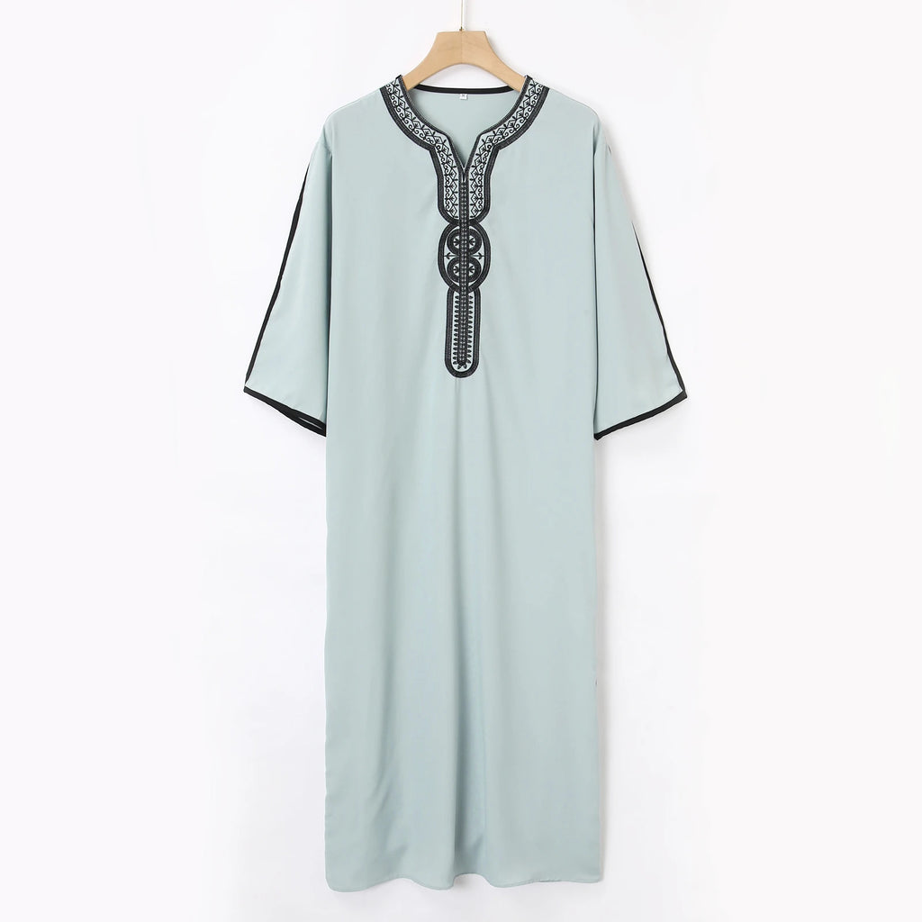 Islam Kaftan Muslim Men Clothing Moroccan Caftan Hand Embroidered Loose and Breathable Djellaba Abaya Thobe for Men Summer 2024