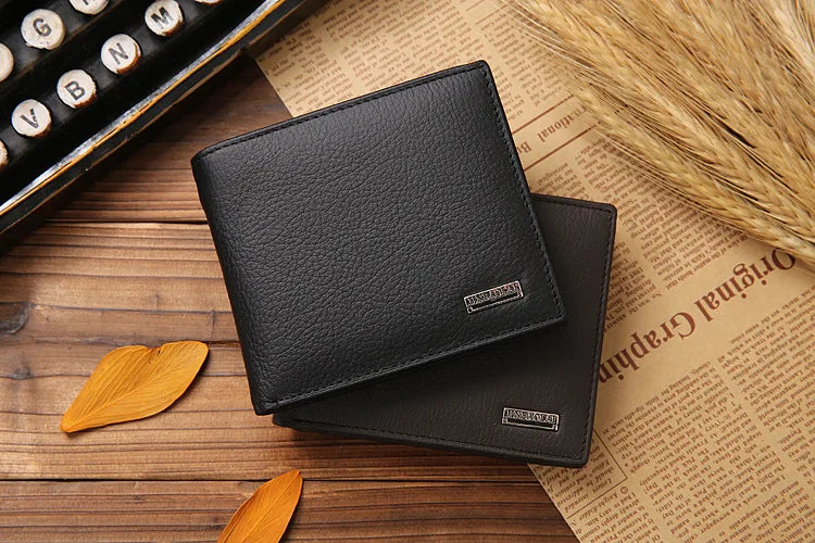 JINBAOLAI Retro Short Men Wallets Genuine Leather Credit Card Holder Waterproof Men Purse Classic Coin Pocket Black Male Wallet