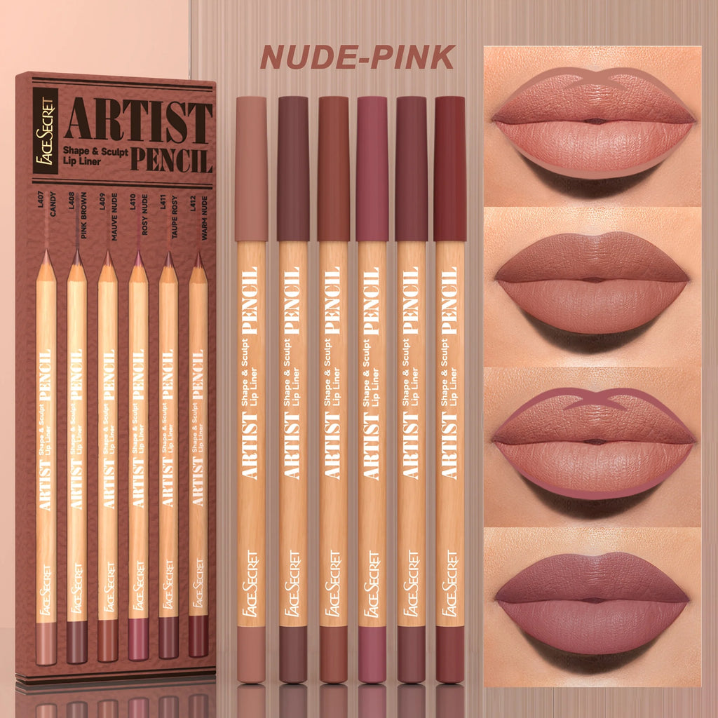 6pcs/SET Nude Lip Liner Makeup Set Waterproof Matte Long Lasting Velvety Texture Lip Liner Lip Combpo, Suitable for Daily Makeup