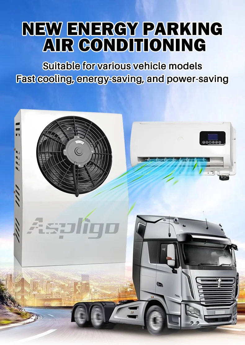 Aspligo 10500BTU 12V Split Air Conditioner Low Noise 24V Energy Saving Parking AC For Car Motorhome Truck Camper RV CE Certified