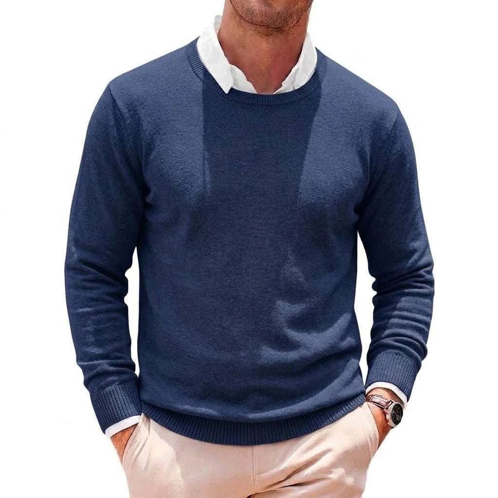 Mens Casual Crew Neck Knit Pullover Fall Cozy Jumper Refined Long Sleeve Business Knit Top Winter Outerwear Knit Office Apparel