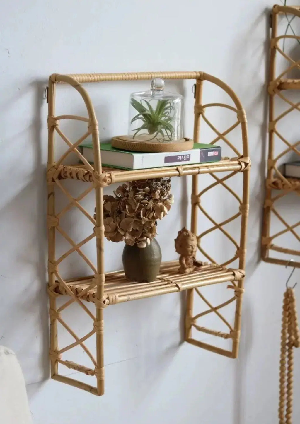 Rattan Wall Shelves Home Organizer Kitchen Storage Living Room Home Decor Small Bookshelf Nordic Log Style Storage Rack