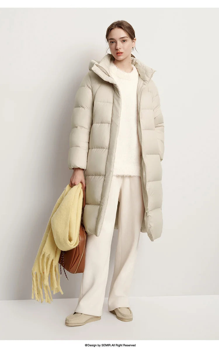 Semir Long Down Jacket Women Waterproof Hooded Coat 2025 Winter New Loose Girls' Jacket Multi-Color Thicken Windbrake Down Coat