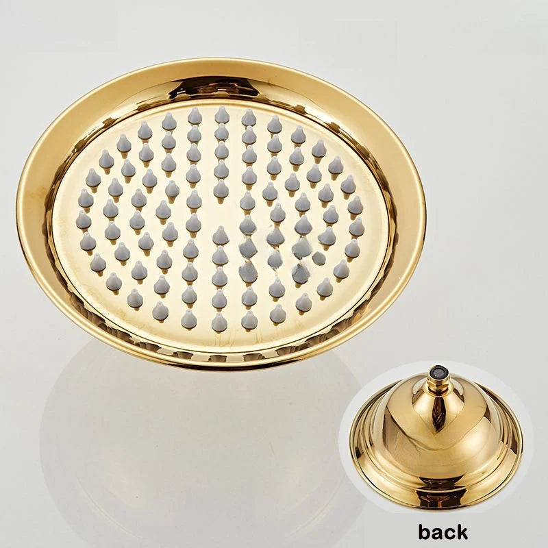 8 Inch Round Ceramic Handle Shower Head Bathroom Solid Brass Copper Rain Shower Head Waterall Hand Shower