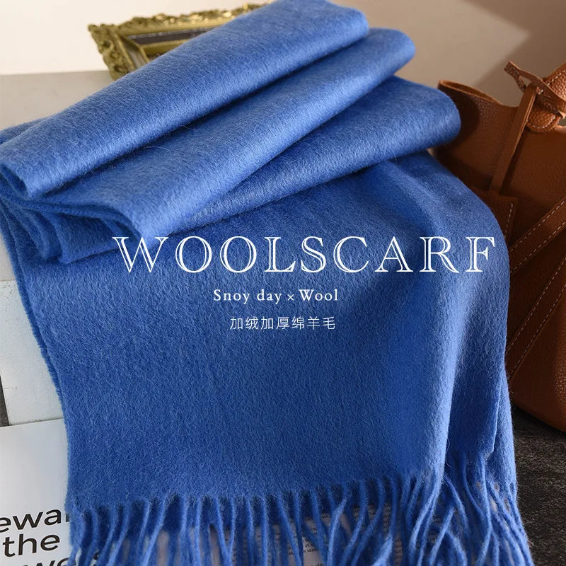 High Quality 100% Wool Muffler Classic Simple Solid Men Women Scarf Fall Winter Thick Casual Shawl Male Female Tassel Scarves
