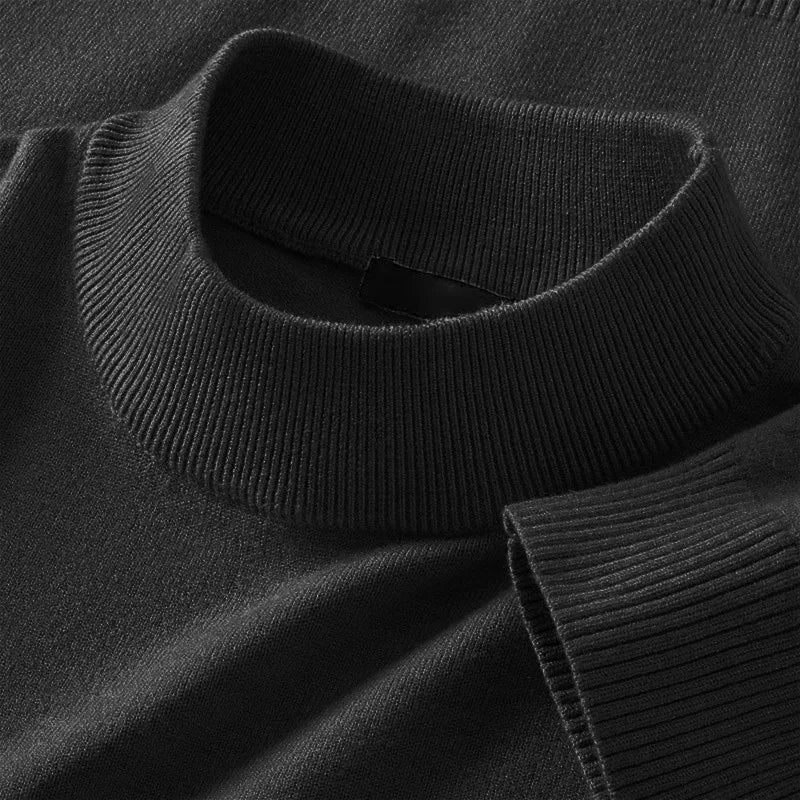 Autumn Men's Sweater Mock Neck Solid Color Simple Style Casual Slim Fit Warm High Elastic Pullovers Classic Cozy Knitwear