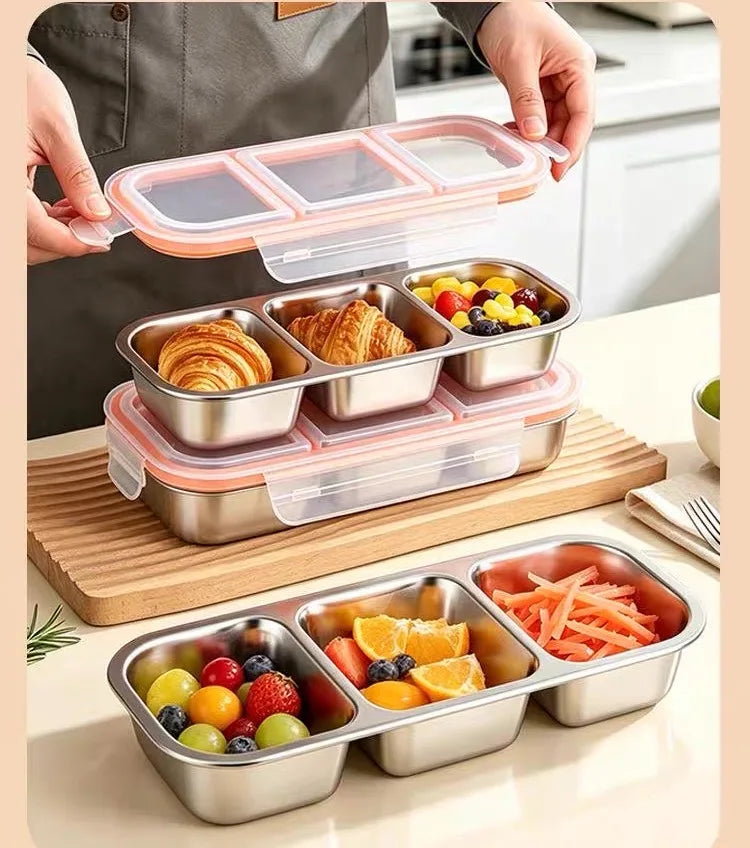 Stainless steel light food and fruit lunch box with compartments, sealed and fresh-keeping, weight loss, quantitative small lunc