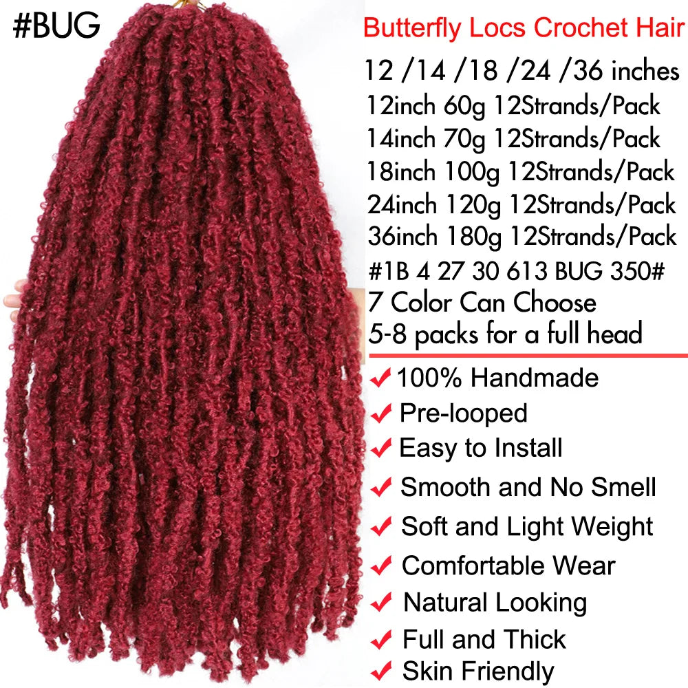 12 14 18 24 36 Inches Distressed Butterfly Locs Crochet Hair Faux Locs Crochet Braids Messy Soft Locs Braiding Hair Extensions