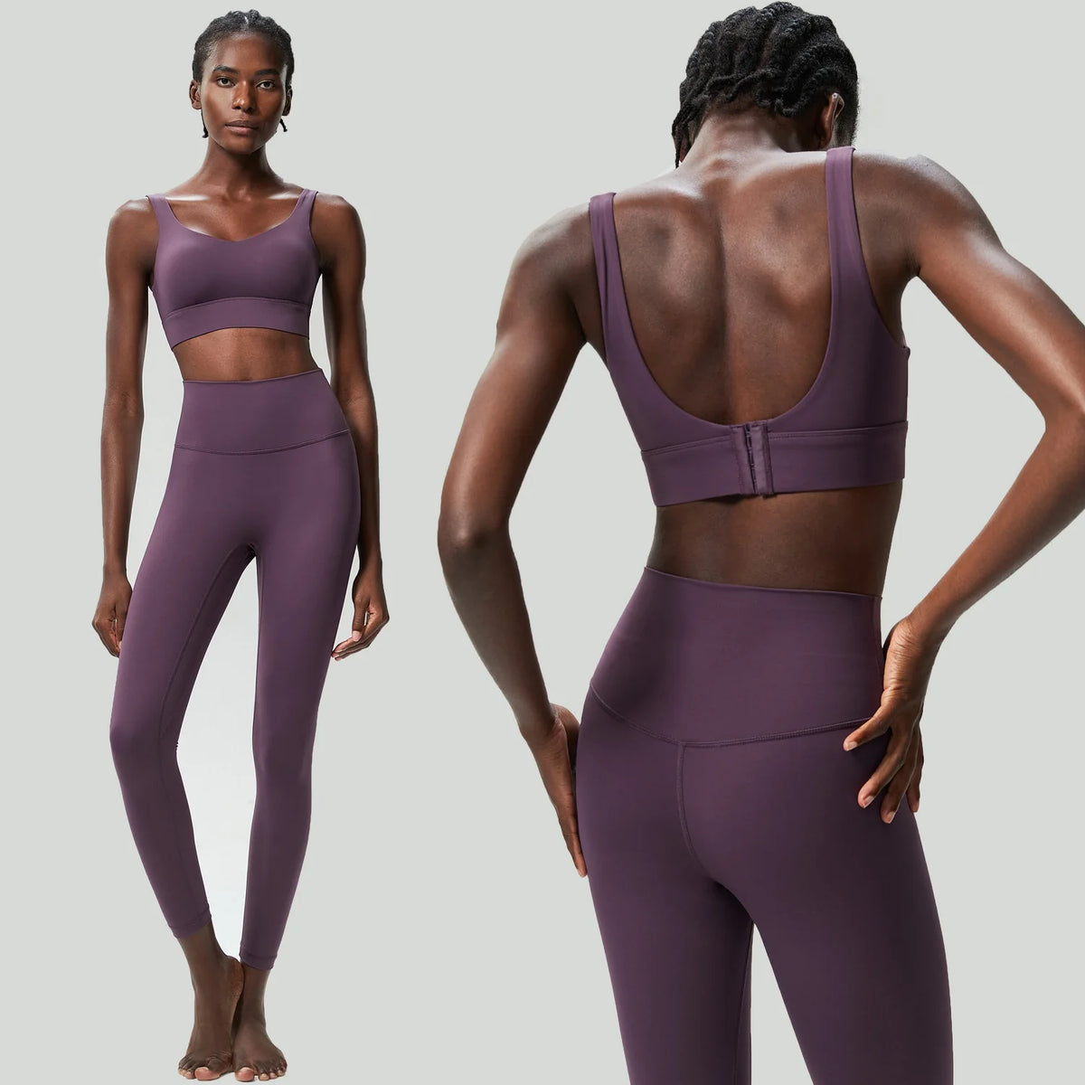Two Pieces Fitness Yoga Set Women Solid Color Stretchy Soft Gym Suit Breathable Quick Dry Running Sportswear Workout Clothes