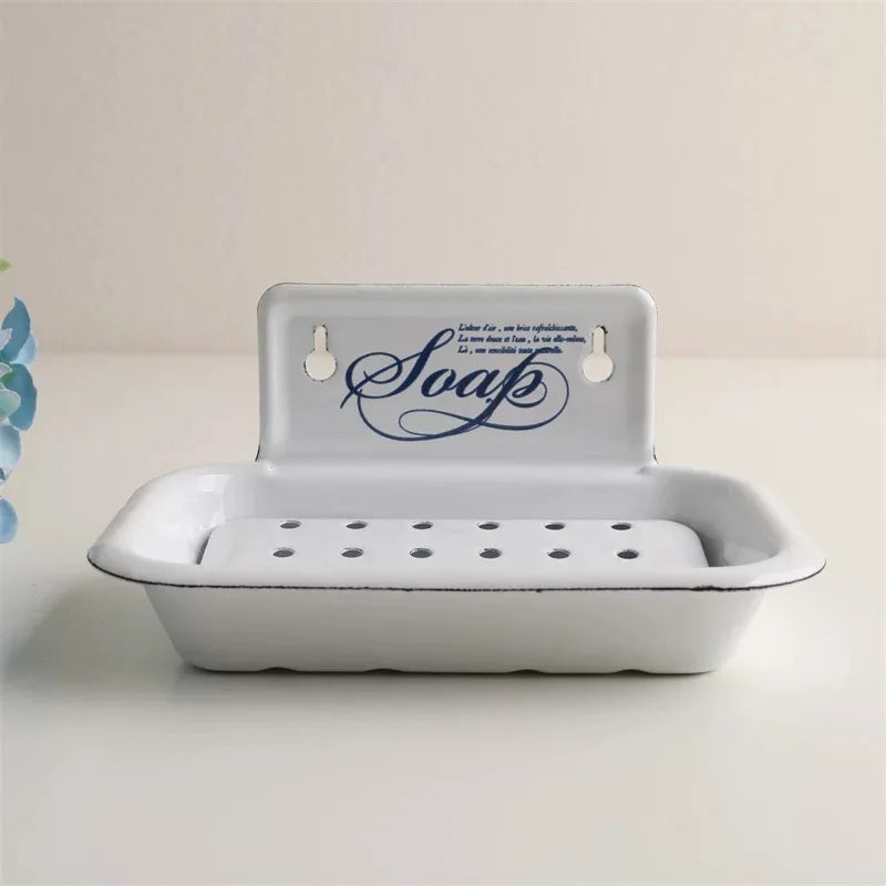 Vintage Enamel Soap Dish with Wall Mount, White, 6.1 X 3.9 X 3 Inches, Multiple Decorative Patterns