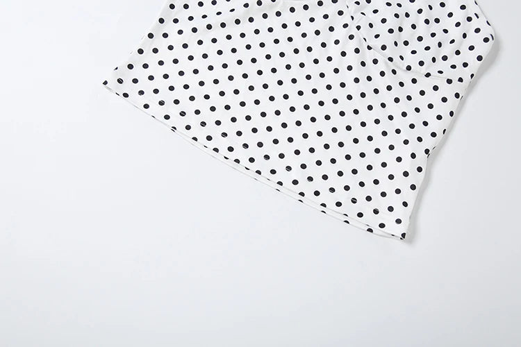 Nibber Street Bow Applique 2 Piece Set Women Fashion Polka Dot Print Low-Neck Sleeveless Camisole+Bike Short Sexy Party Suit