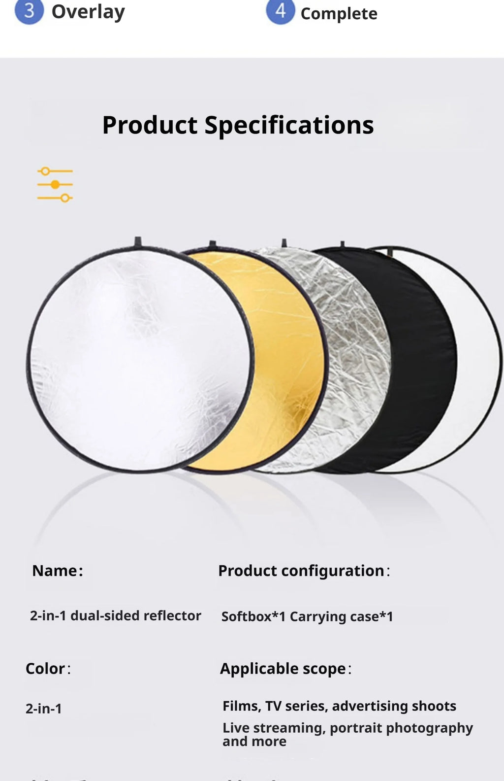 2-in-1 Dual Sided Gold Silver Reflector Portable Foldable Light Panel for Portrait Live Streaming Studio Outdoor Photography