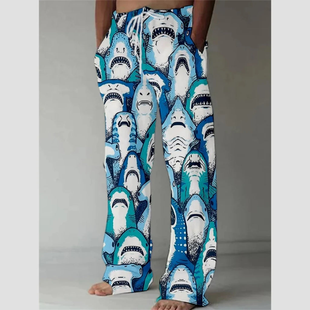Men's Casual Pants Shark A 3d Printed men's New Winter Pants Fashion men's Loose Casual Pocket Pull Rope Sports Pants