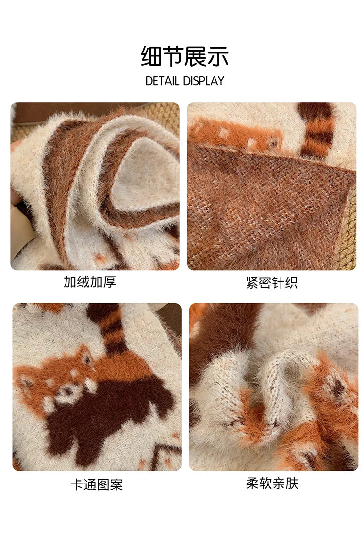 Japanese Cute Lolita Cartoon Red Panda Plush Scarf Female Autumn Winter Thickened Warm Versatile Maillard Neck Scarf 2025 New