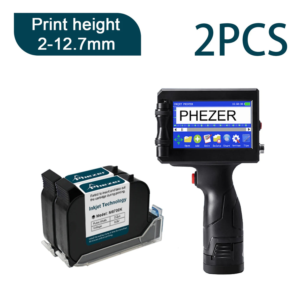 Phezer P15 12.7/25.4mm Handheld Inkjet Printer 28 Languages QR Code Barcode Batch Code Date Marking Expiration Date Coder