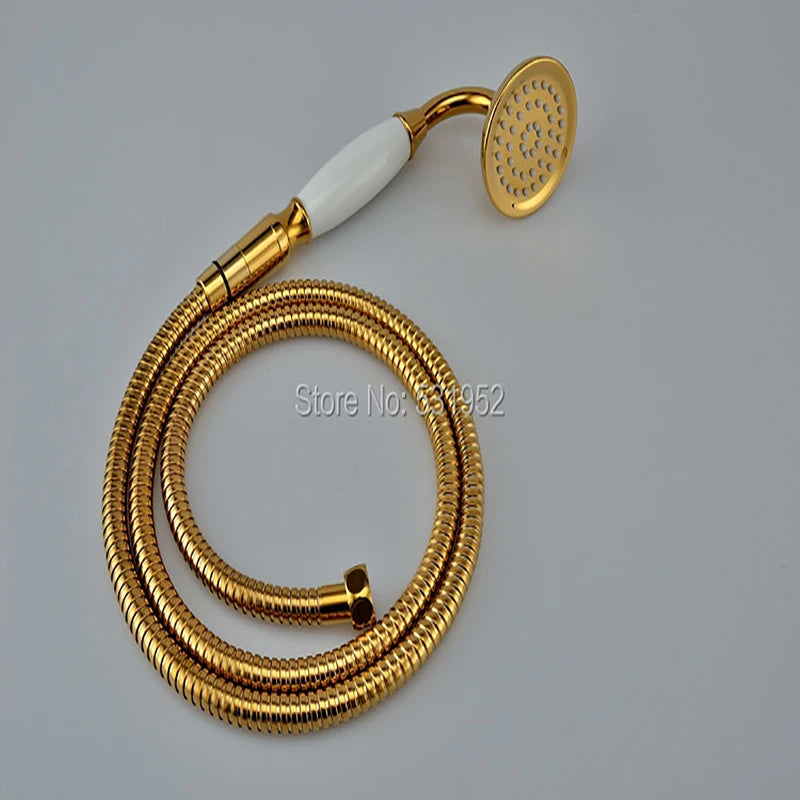 PVD-TI Gold Finish Brass Telephone Hand Held Shower Head Ceramics Handle 1.5M Gold Shower Hose Gold-Plated Shower Set
