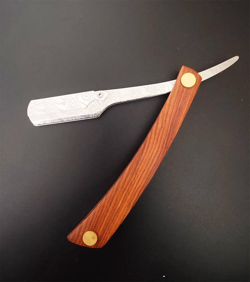 wooden trimmer manual shaver professional straight edge stainless steel sharp barber razor folding shaving blade shave beard cut