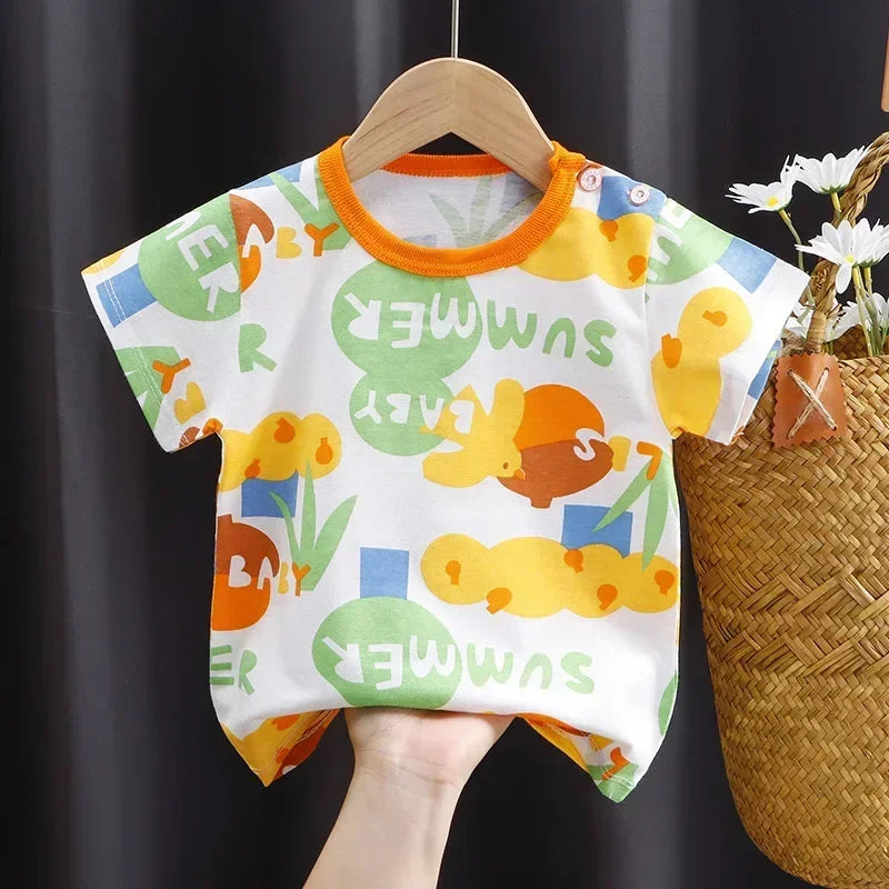 Baby Summer T-shirts Kids Toddler Children's Clothing Cartoon Print Cotton Tee Tops Boys and Girls Clothes