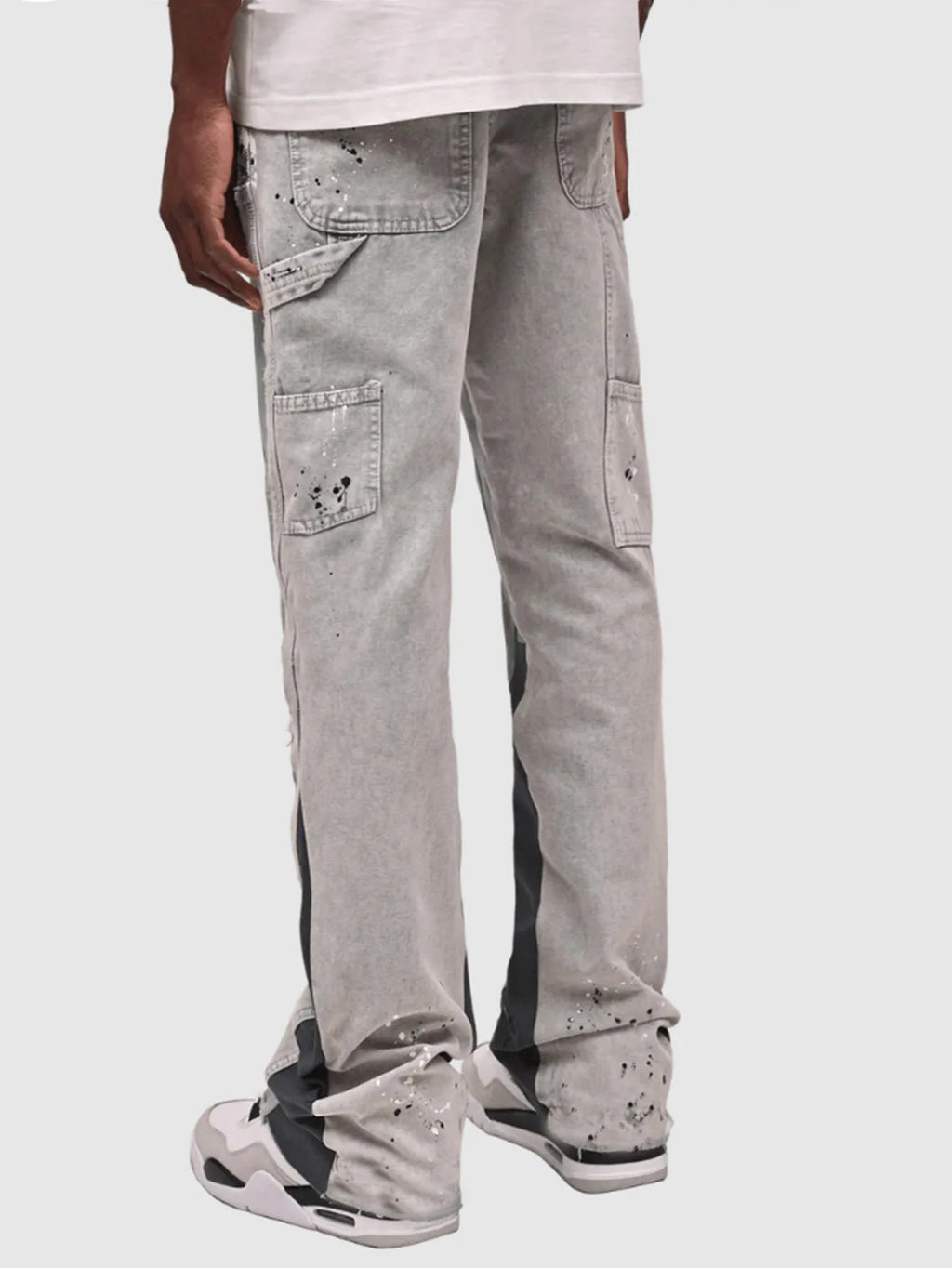 Mens Fashion Jeans Work Pants European American Style Workwear Elastic Patchwork Denim Layered Flared Pants S-XXL Streetwear