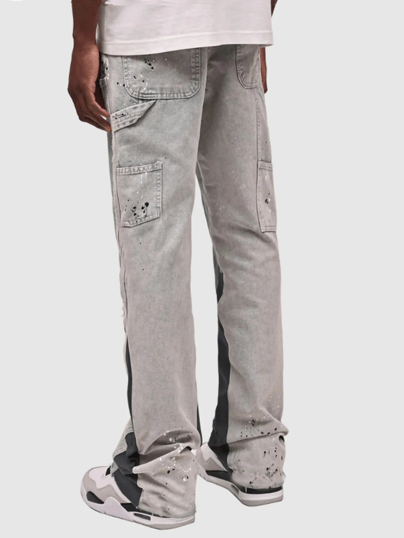 Mens Fashion Jeans Work Pants European American Style Workwear Elastic Patchwork Denim Layered Flared Pants S-XXL Streetwear