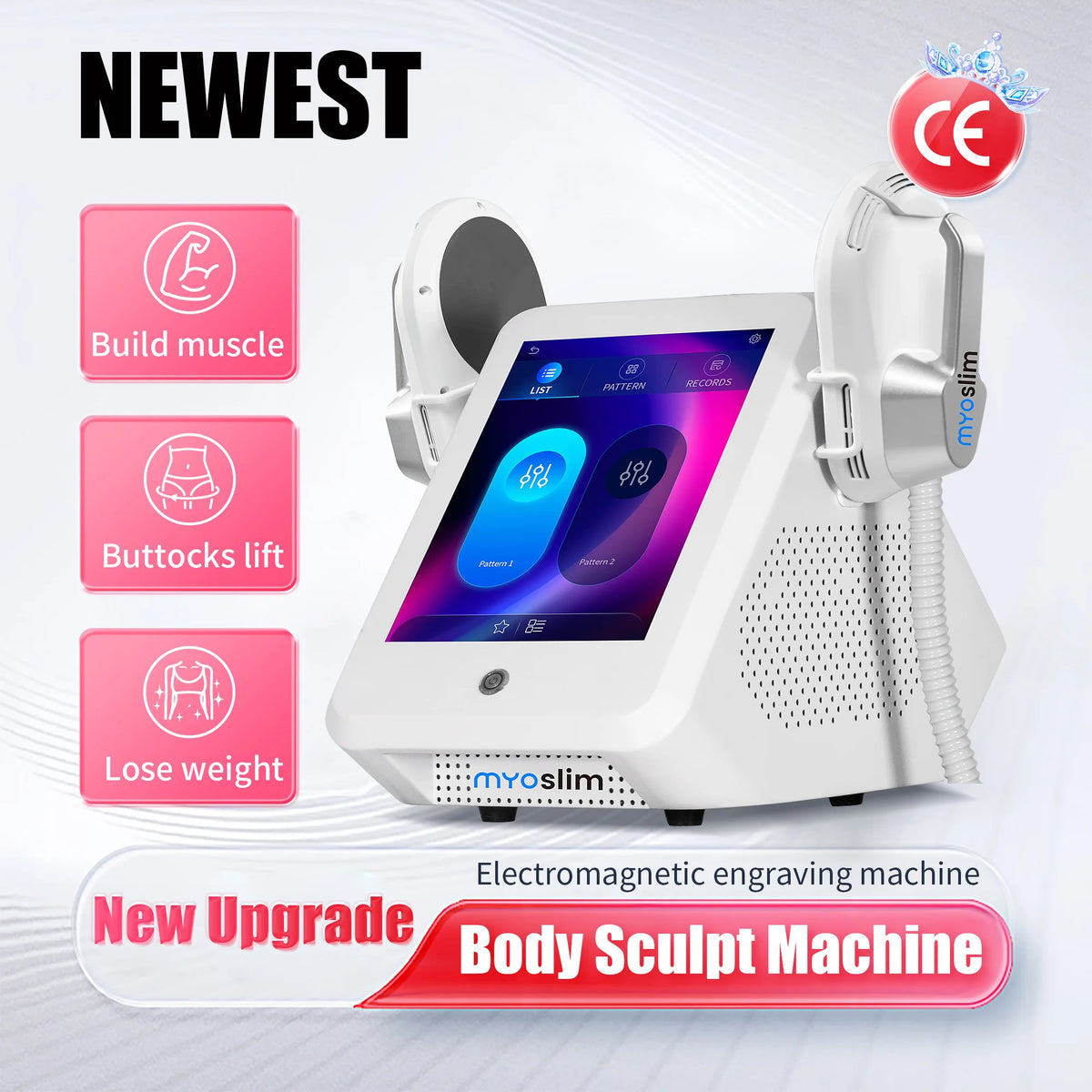 MYOslim EMS Body Sculpt Machine EMT+RF Muscle Building Fat Burning Skin Tightening 2 Handle Non-Invasive Body Shaping Device