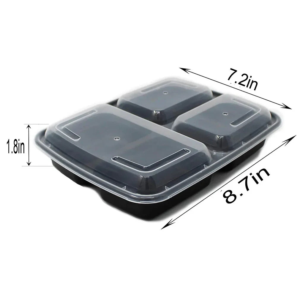 32oz Three Grid Lunch Box 20Pcs Disposable Lunch Box Microwave Heating Tableware Stackable Plastic Food Storage Container